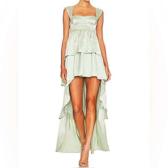 WeWoreWhat Corset High Low Maxi in Fog Green Satin Charmeuse Women’s Sz 4 - Picture 1 of 7